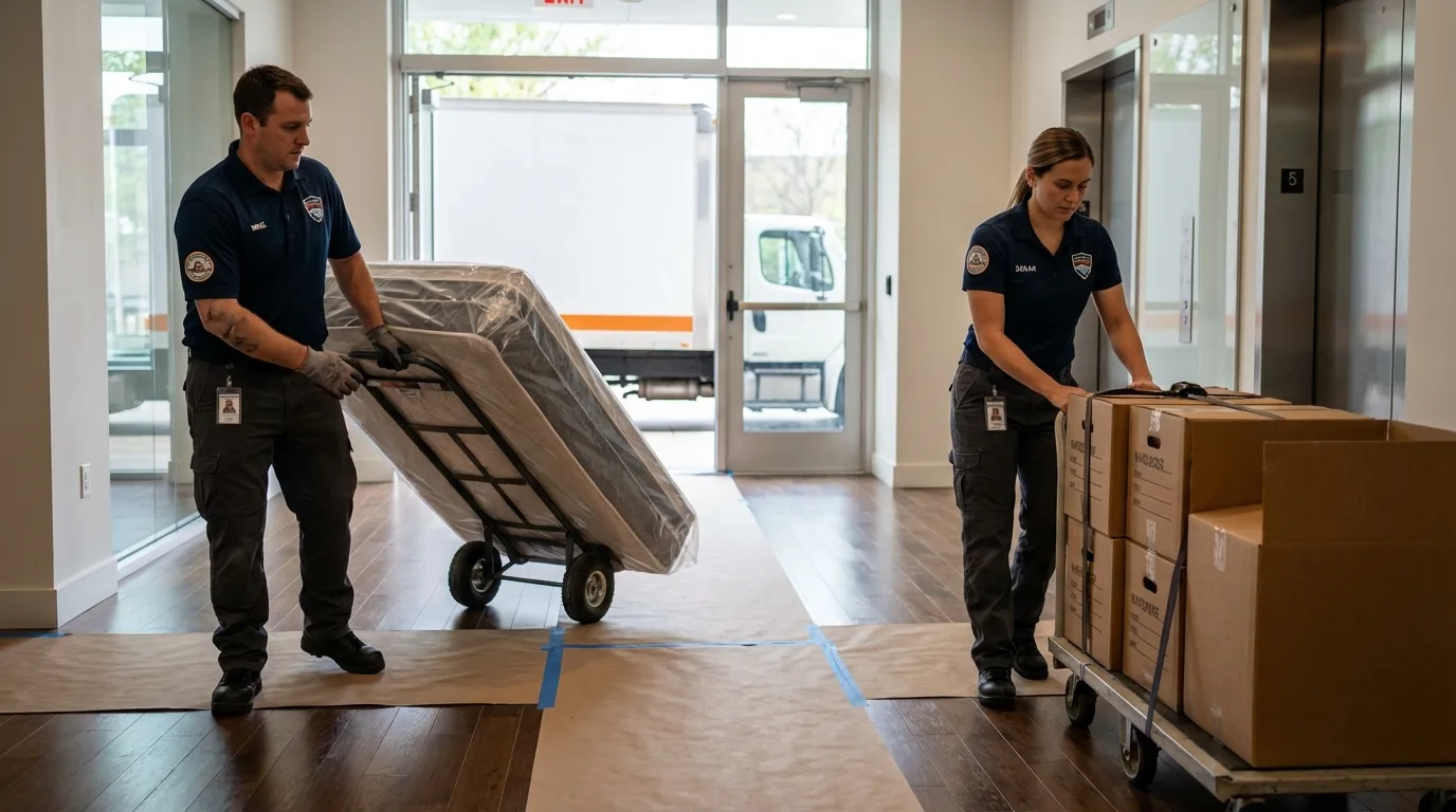 Professional apartment movers loading elevator in Ashland, NE