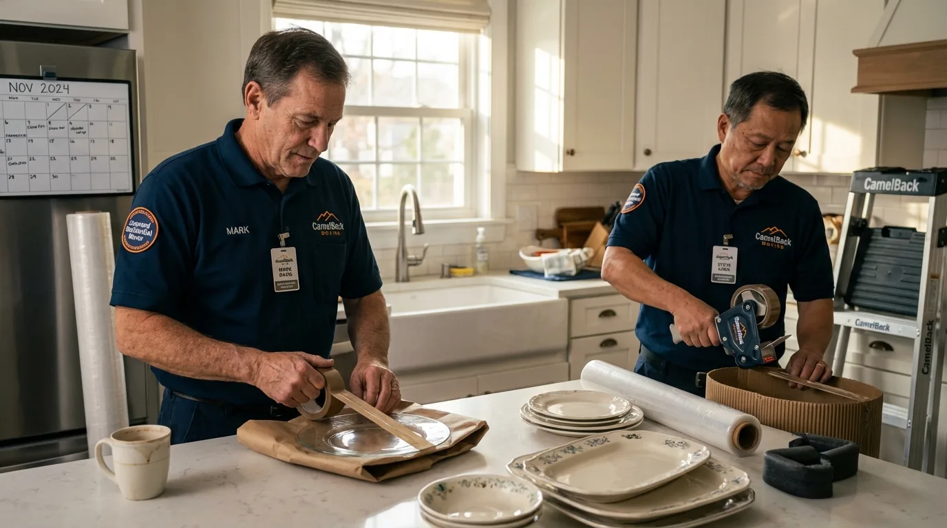 Professional crew packing kitchen dishware in Ashland, NE